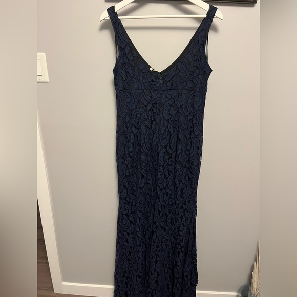 Bcbg formal lace dress, size 12, black with navy lace overlay - Picture 2 of 6